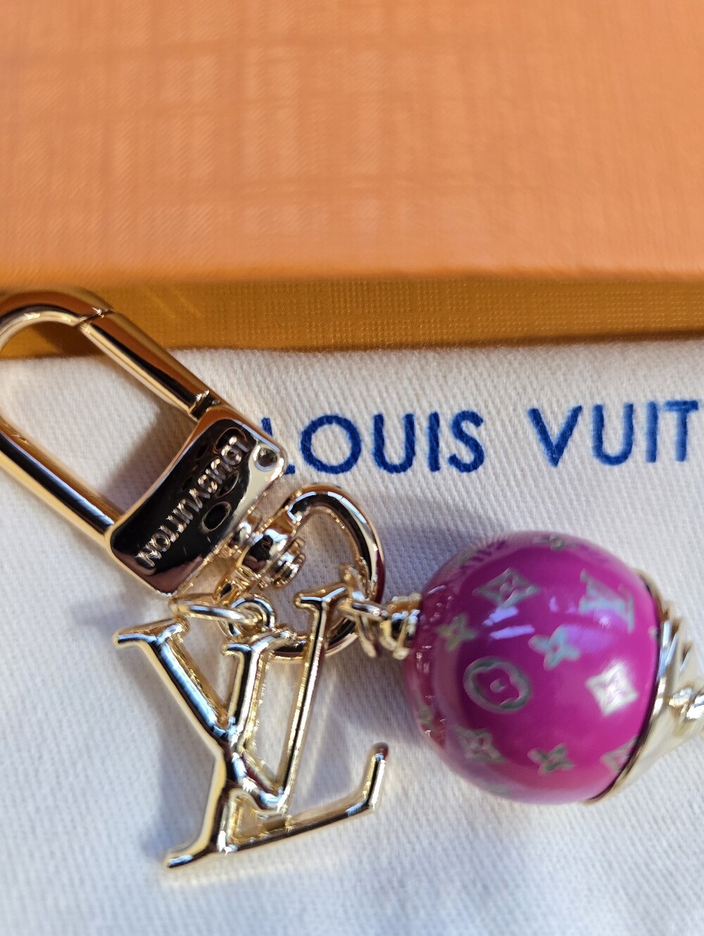 Fashion Pink Monogram Key & Bag Charm with Gold Hardware - Picture 2 of 3